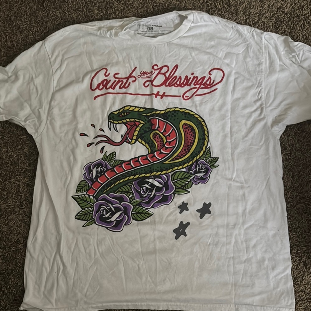 White Graphic T-Shirt with Snake Design